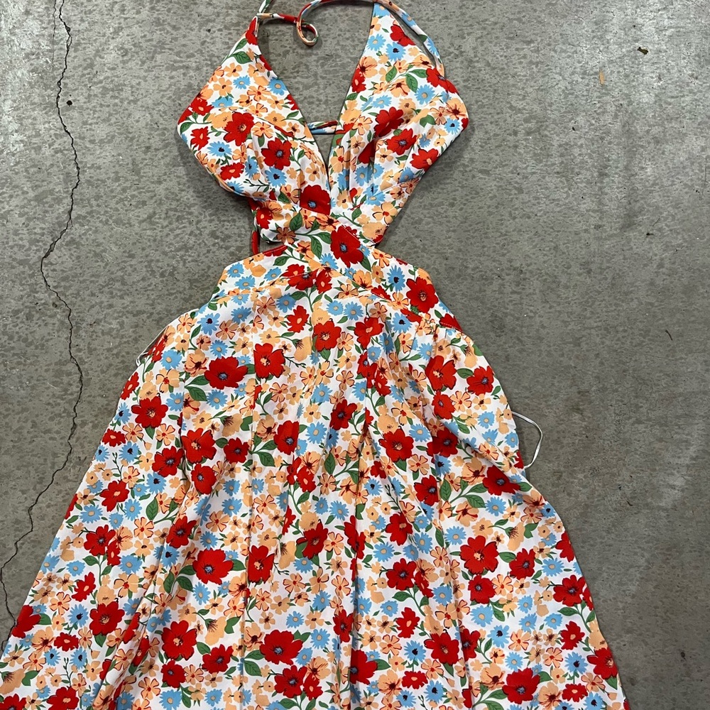 Fiesta Floral Dress - Red and Blue